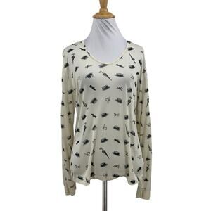 Mary Green Shirt Womens M/L Ivory Black Silk Long Sleeve Thermal Ski Hat *READ